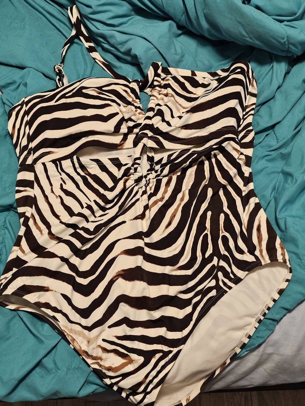 Zebra-Print One-Piece Swimsuit in Black and Cream